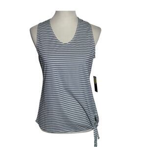 Cross Court Racer Back Tank Top Stripe Blue White with Tie at Hip Sz M NWT
